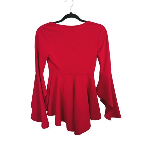 Ups & Downs Red Peplum Flare Sleeve Top Retro 90s Y2K Small Vampire Romantic - Picture 3 of 7